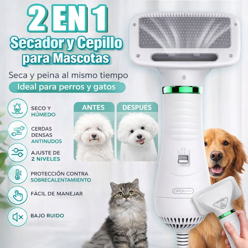 Cepillo Secador 2 en 1 Gato Perro