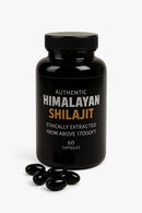 Frasco negro de Tendeli Ecuador con shilajit cápsulas auténtico himalaya 60 cápsulas negras junto al envase