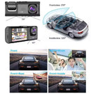 cámara grabadora HD para auto dual con lente frontal 170 grados e interior 120 grados, pantalla y grabacion frontal e interior