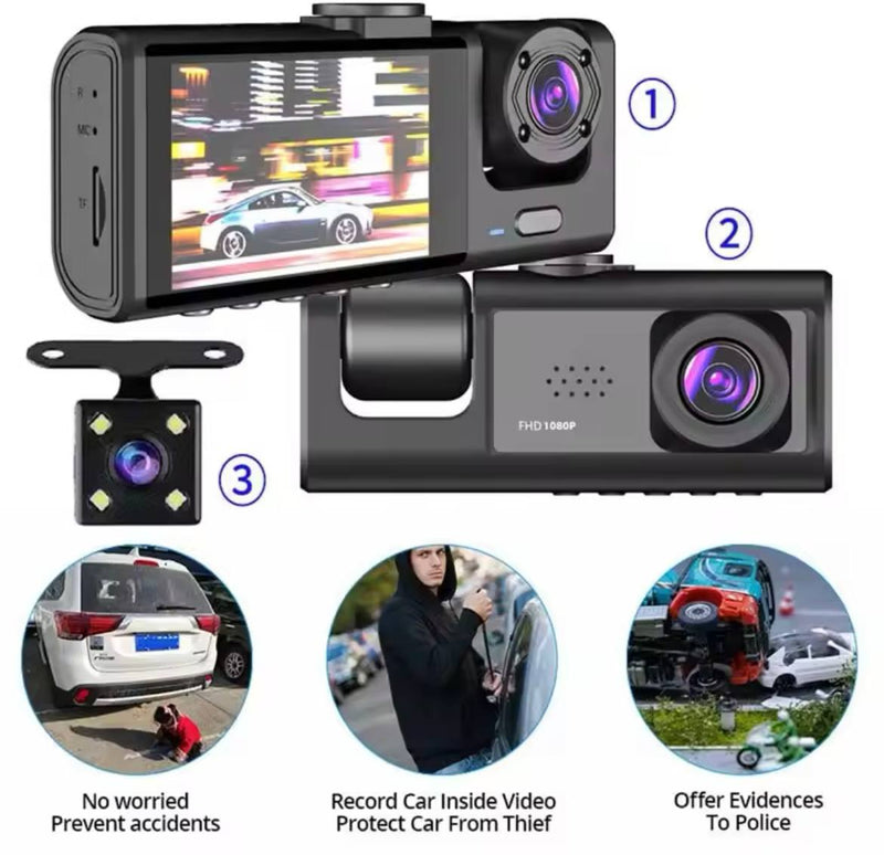 Tendeli Ecuador cámara grabadora HD para auto doble lente con pantalla LCD visión nocturna y grabación FHD