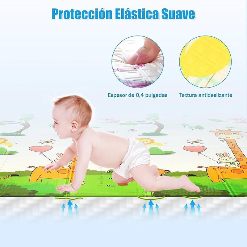 Bebé gateando sobre alfombra estampada con animales, espuma 0.4 pulg antideslizante, alfombra antigolpes para bebés Tendeli Ecuador