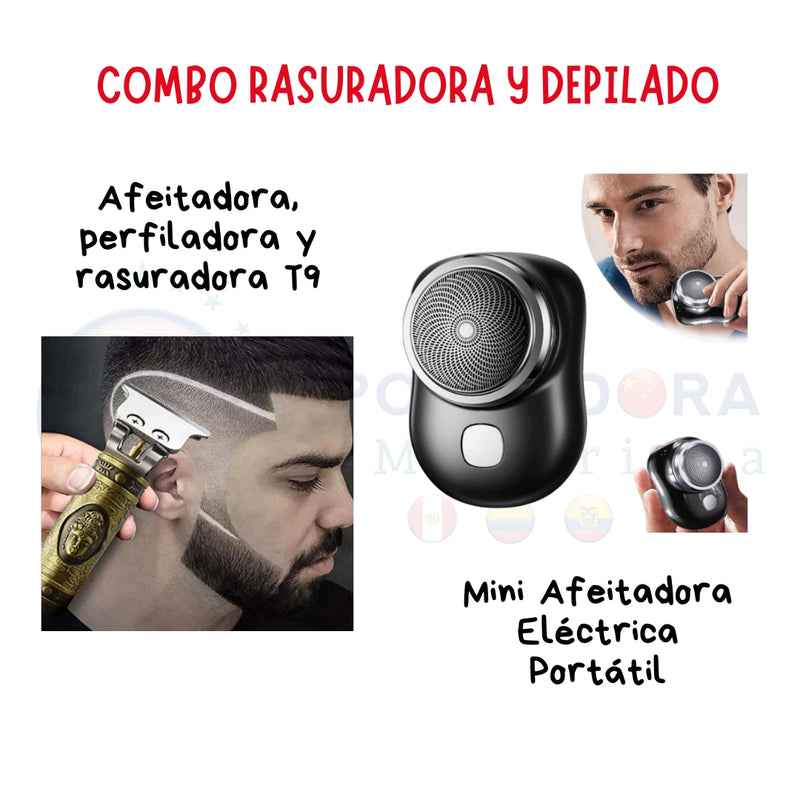 combo rasuradora y depiladora Tendeli Ecuador mini afeitadora eléctrica portátil y perfiladora T9 para barba