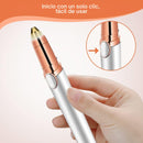 depilador de cejas recargable Tendeli Ecuador estilo bolígrafo plateado y oro rosa con botón de un solo clic