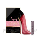 Perfume Good Girl Glam botella en forma de tacon rojo con purpurina caja y atomizador comprar Good Girl Glam Ecuador
