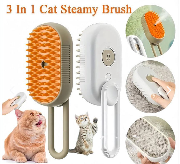 cepillo de vapor para mascotas Tendeli Ecuador 3 en 1 para gatos cerdas de silicona mango ergonomico recoge pelo suelto y suciedad