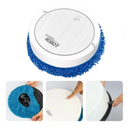 robot de barrido y trapeado inteligente redondo blanco con mopa azul desmontable y boton superior