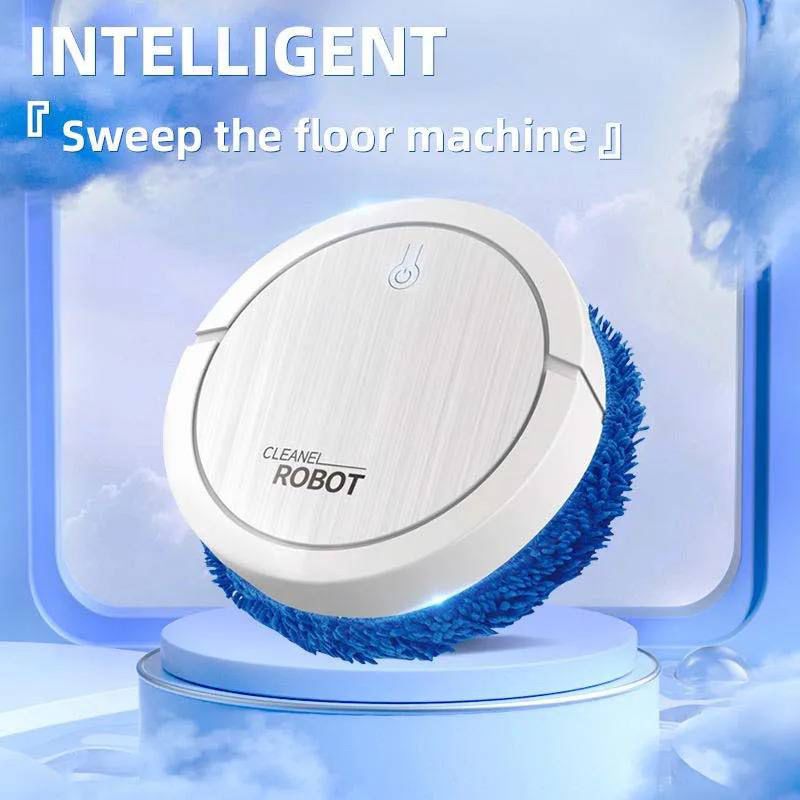 robot de barrido y trapeado inteligente Tendeli Ecuador robot limpiador circular blanco con mopa azul