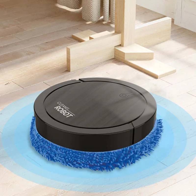 Tendeli Ecuador robot de barrido y trapeado inteligente negro con mopas azules para suelos de madera y ceramica