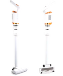 aspiradora portátil inalámbrica para hogar escoba eléctrica blanca con detalles dorados y dos vistas