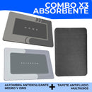 Combo de tres alfombras absorbente antideslizante negro y gris para hogar baño y uso múltiple