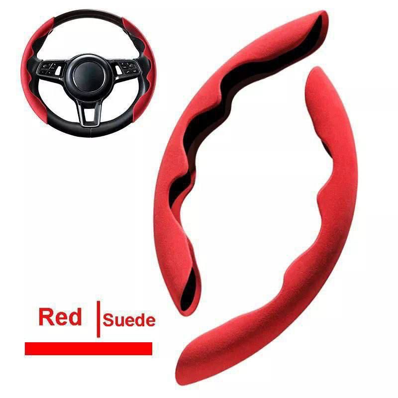 Cubierta para volante fibra de carbono roja en gamuza, ideal para mejorar el agarre y el estilo del auto