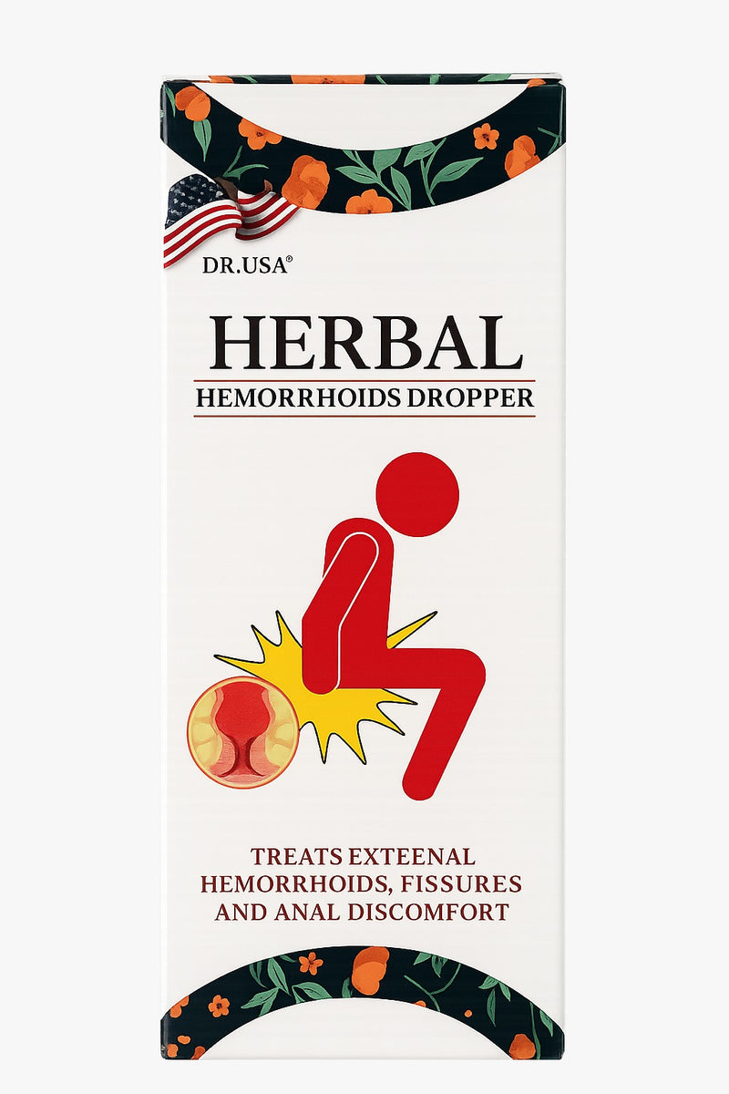 Caja del producto Tendeli Ecuador con gotero herbal para hemorroides e ilustracion de alivio anal