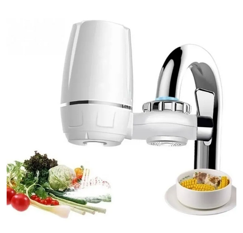 Filtro purificador de agua para grifo Tendeli con diseño compacto, ideal para cocina y purificación de alimentos