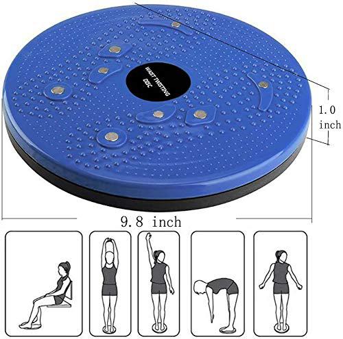 Disco giratorio fitness para cintura azul texturizado con imanes y ejemplos de ejercicios Tendeli Ecuador