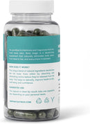 Botella transparente de capsulas verdes etiquetada Tendeli Ecuador desodorante corporal 2x1 para uso diario