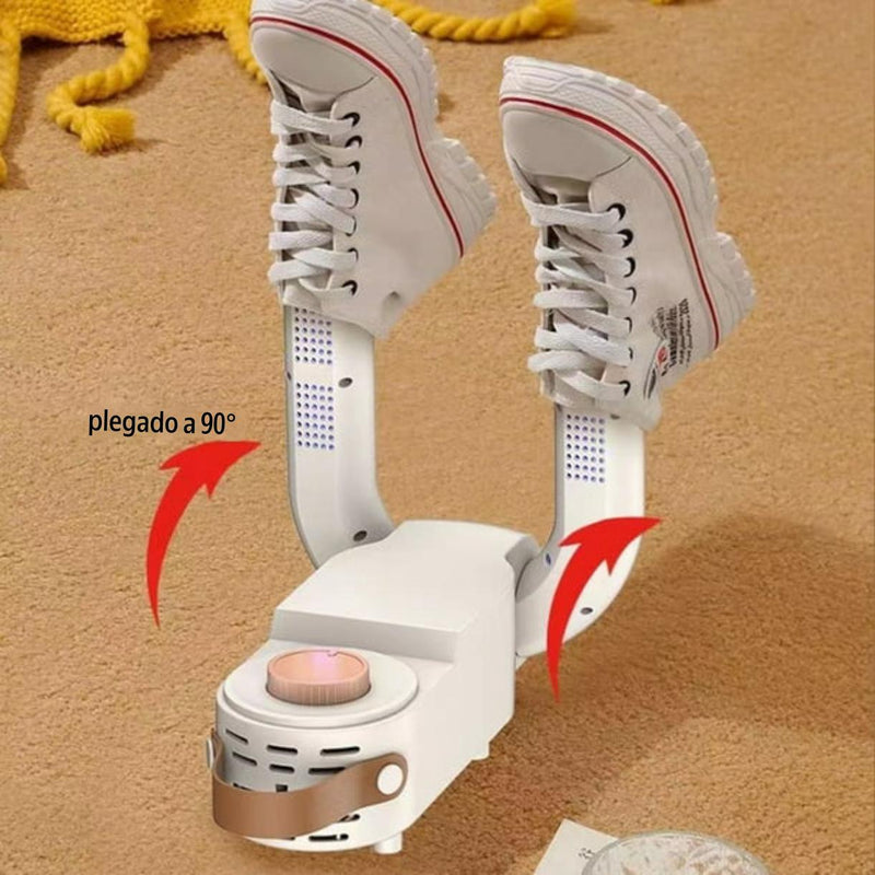 combo secador de zapatos y ropa Tendeli Ecuador plegable con brazos ajustables 90 grados y zapatillas blancas