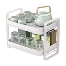 Estante multiusos de 2 niveles blanco para cocina con tetera tazas vasos y organizador de latas