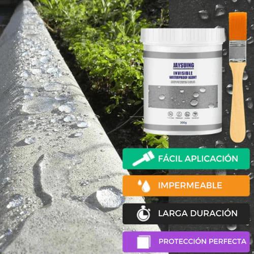 impermeabilizante para fugas y filtraciones en bote con brocha sobre superficie de concreto con gotas