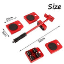 Juego de herramientas para mover muebles en color rojo, incluye rodillos y barra para facilitar el movimiento.