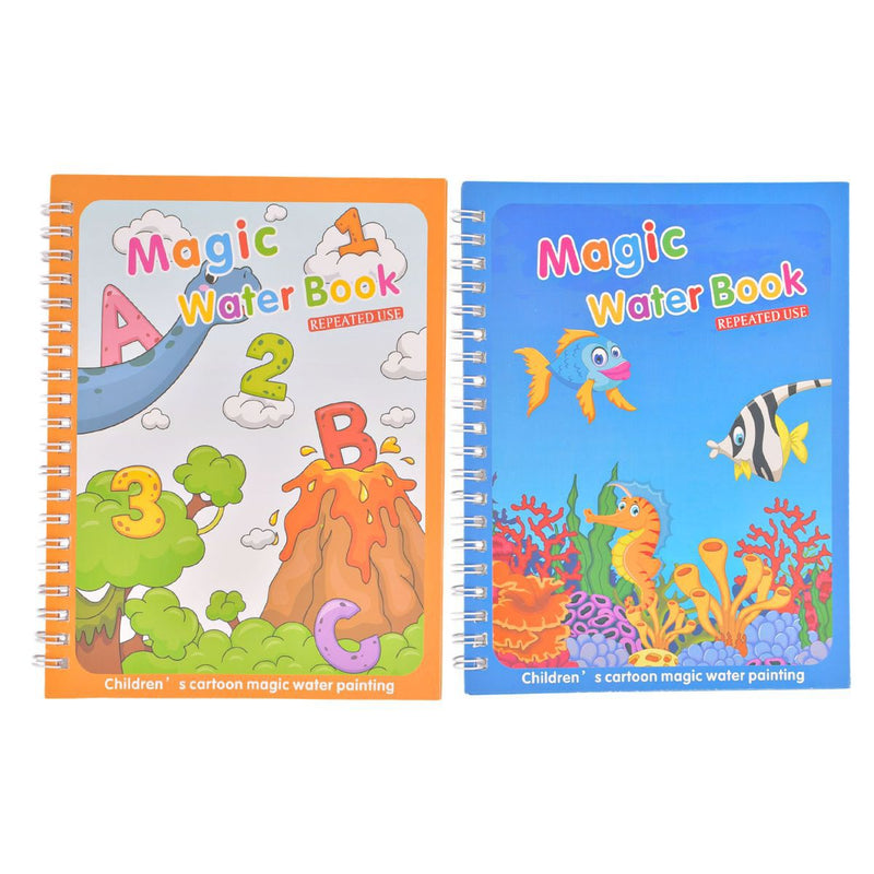 libro mágico de agua reutilizable set de dos cuadernos infantiles con espiral portada volcan y oceano