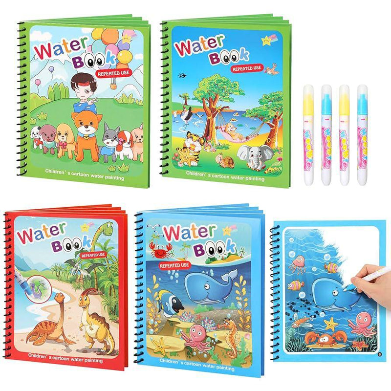 Pack de libros infantiles Water Book con marcadores de agua reutilizables, libro mágico de agua reutilizable para pintar escenas