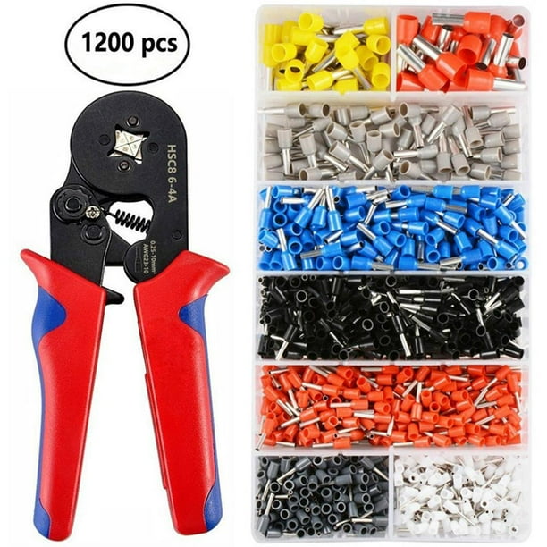 Kit de crimpado profesional con pinzas y 1200 conectores en varios colores para uso en el hogar