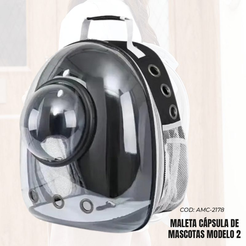Maleta transparente para perros y gatos en diseño cápsula con ventana burbuja para mascotas
