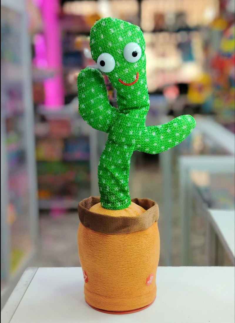 cactus bailarín parlante para niños peluche verde con ojos y sonrisa en maceta naranja ideal para decorar hogar