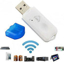 pendrive receptor bluetooth USB blanco con tapa azul para transmitir audio desde telefono o tablet a altavoces y estereo