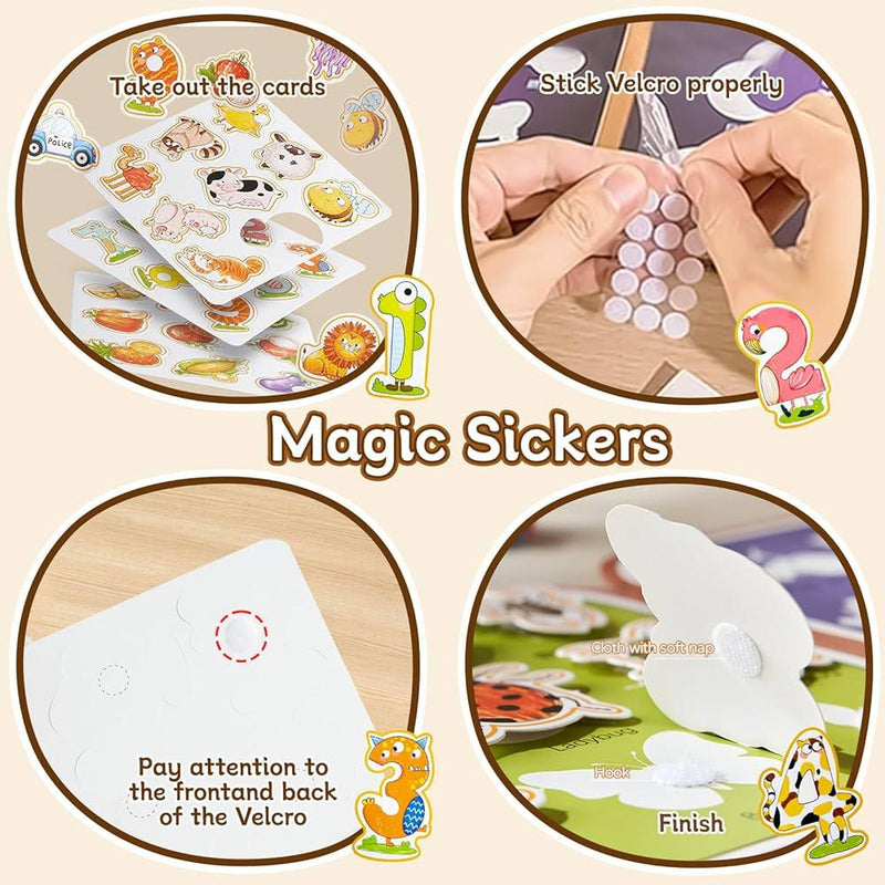 Panel de stickers magnéticos con velcro y tarjetas instructivas para niño Tendeli libro mágico infantil para pintar con agua