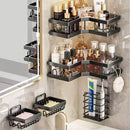 Organizador de baño esquinero de Tendeli con estantes para cosméticos y productos de baño en color negro