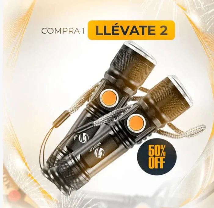 Pack promocional linterna recargable usb negra con botón naranja y correa compra 1 llévate 2 Tendeli Ecuador