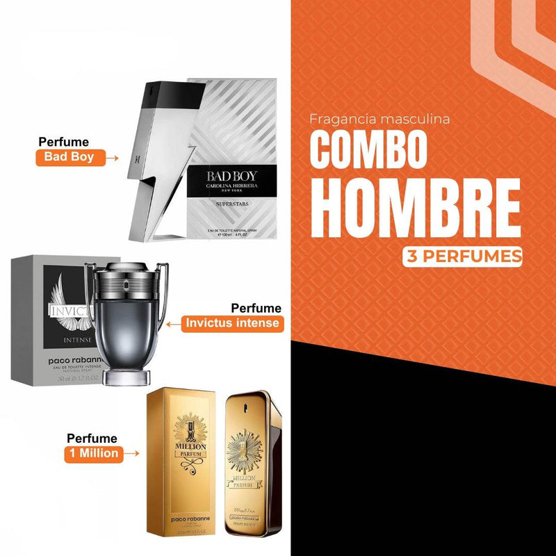 Belleza Trilogía Perfume Hombre Tendeli: Bad Boy, Invictus, 1 Million de Tendeli- Ecuador en