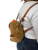 bolso capibara de felpa marron con cremallera y calabaza decorativa mochila pequena para bebe con correas ajustables
