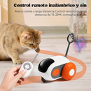 Gato jugando con juguete interactivo para gatos control remoto inalámbrico rueda naranja y pluma Tendeli Ecuador