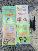 Set de 4 cuadernos Montessori SANK para preescolar con marcadores, libros de caligrafía reutilizables para niños