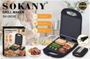 Parrillera eléctrica Sokany precio Ecuador con 1100W de potencia y fácil limpieza, ideal para asar alimentos.