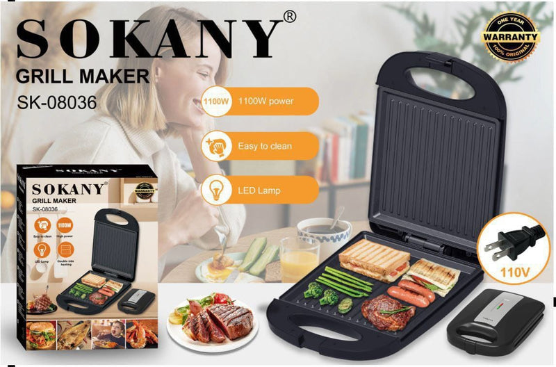 Parrillera eléctrica Sokany precio Ecuador con 1100W de potencia y fácil limpieza, ideal para asar alimentos.