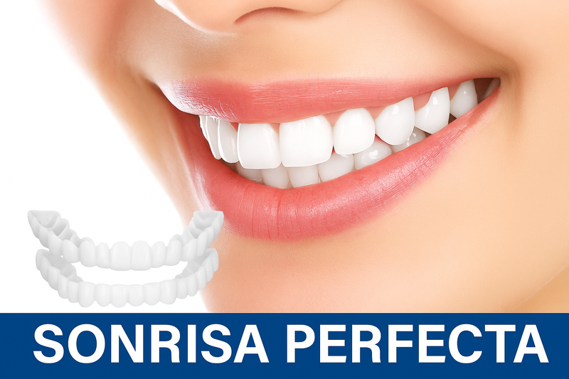 Sonrisa femenina mostrando dientes blancos con carillas temporales Tendeli Ecuador carillas para dientes temporales Ecuador