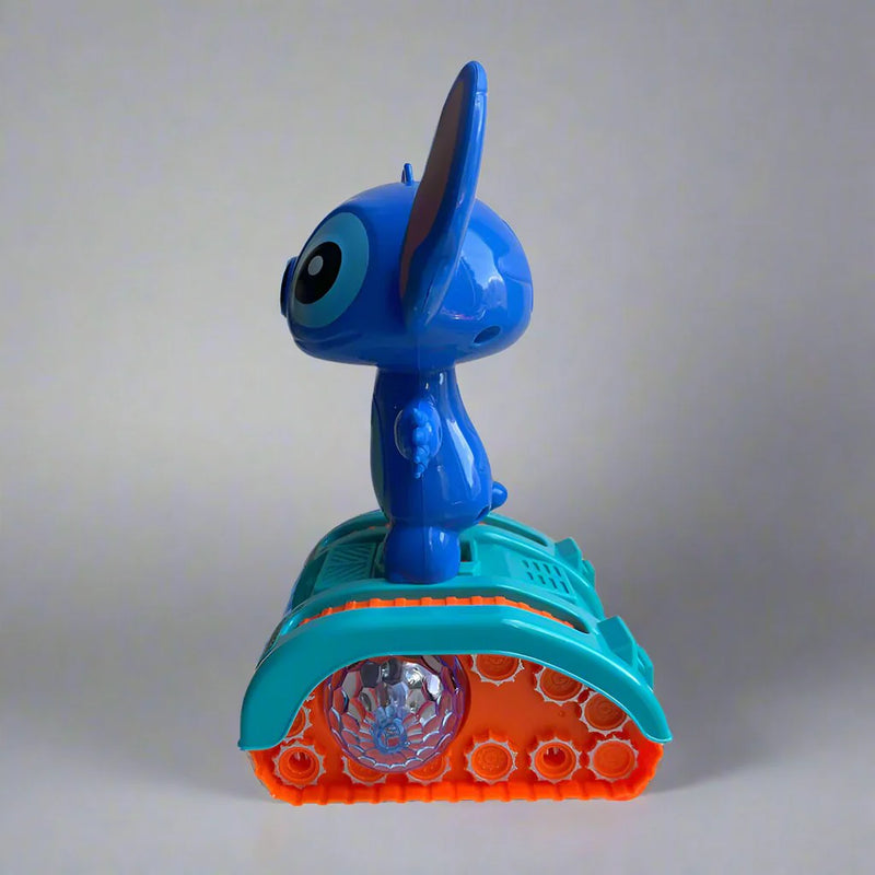 Stitch musical con luces LED figura azul sobre base turquesa y naranja con proyector LED giratorio para hogar Tendeli Ecuador