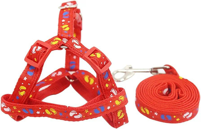 arnés antitirones para perros rojo ajustable con estampado de huellas y correa con mosquetón Tendeli Ecuador