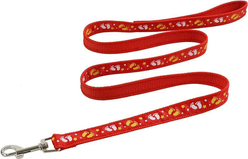Correa roja de nylon con estampado de huellas y mosquetón compatible con arnés antitirones para perros Tendeli Ecuador