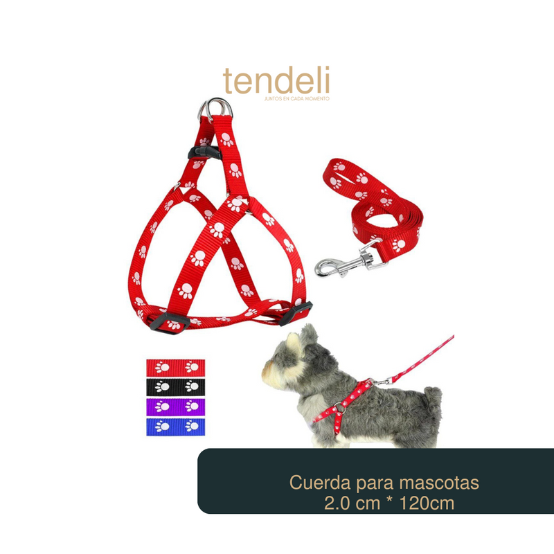 arnés antitirones para perros rojo con estampado de huellas y correa de 120 cm Tendeli Ecuador para mascotas pequeñas