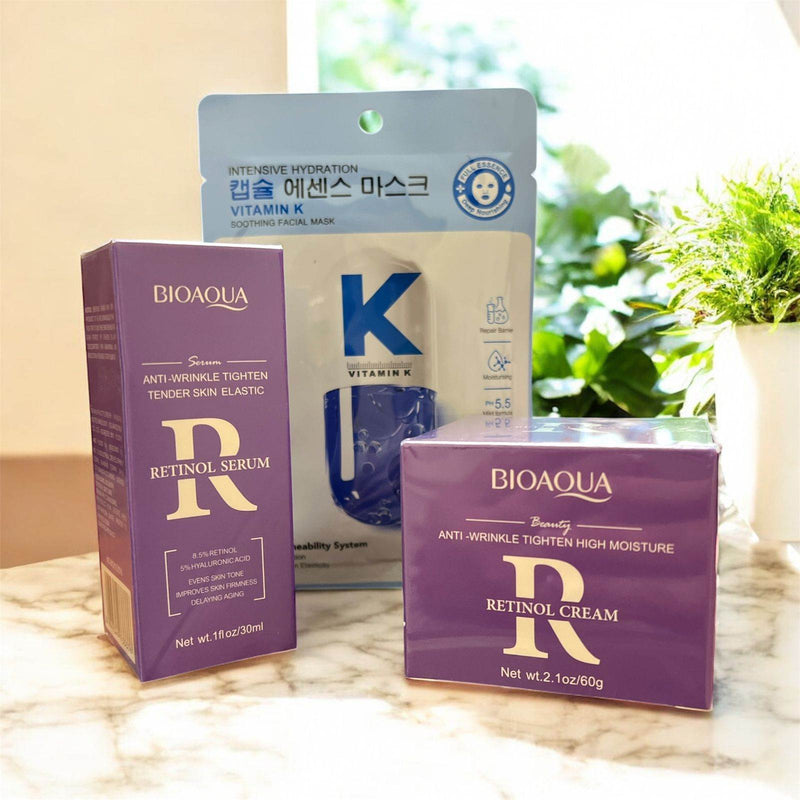 Belleza Combo Retinol Bioaqua 8.5% Ecuador - Serum Antiedad + Ácido Hialurónico 5% + Velo Gratis de Tendeli Ecuador en