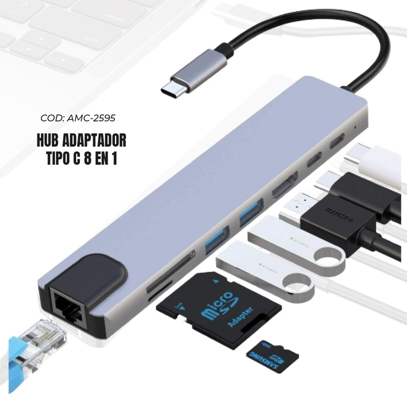 Tecnologia Hub USB-C 8 en 1 | HDMI 4K + Ethernet + SD + PD 100W | MacBook y Laptop | Ecuador de Tendeli Ecuador en