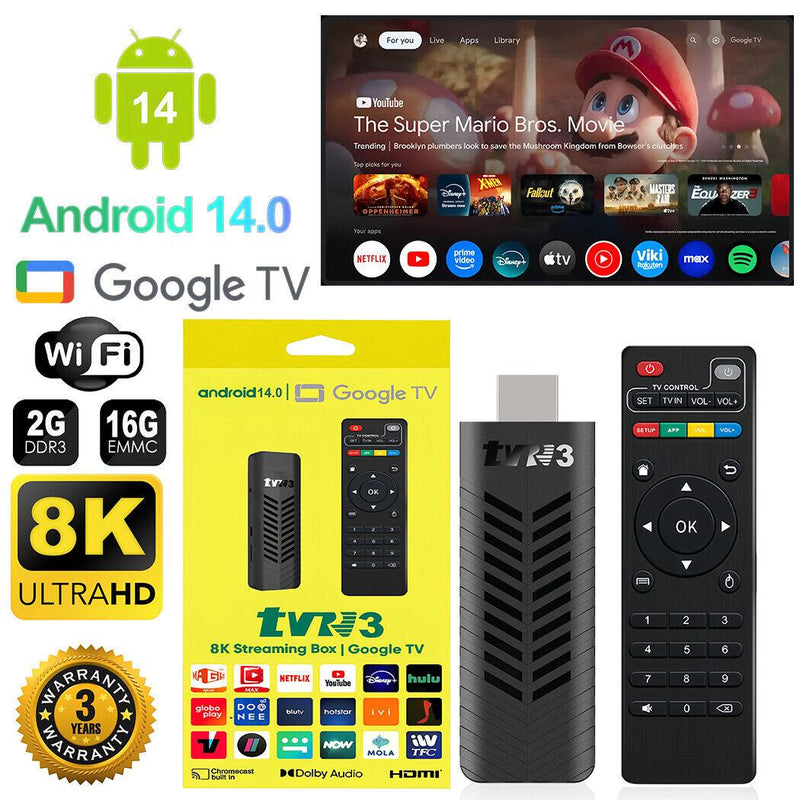 tv stick 8k oferta Ecuador Tendeli Android 14 Google TV 8K UltraHD streaming con control remoto