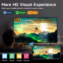 Televisor mostrando imagen 4K desde movil con DLNA Miracast Airplay persona en sofa y tv stick 8k oferta Ecuador