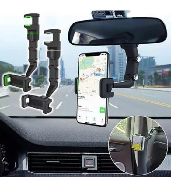 Soporte de teléfono giratorio 360 grados para coche montaje en espejo retrovisor con brazo articulado negro Tendeli Ecuador
