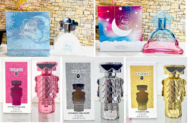 combo perfumes de dama 100ml variedad de frascos y cajas coloridos de Tendeli Ecuador para regalo