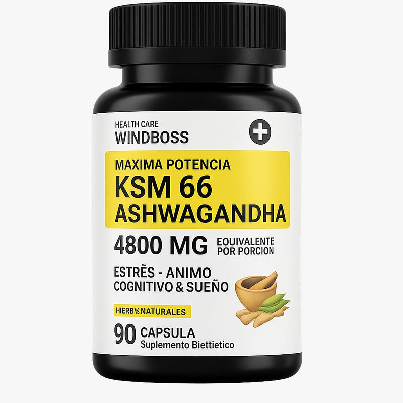 Frasco Tendeli Ecuador KSM 66 Ashwagandha 4800 mg comprar suplemento 90 capsulas para estres animo y sueno